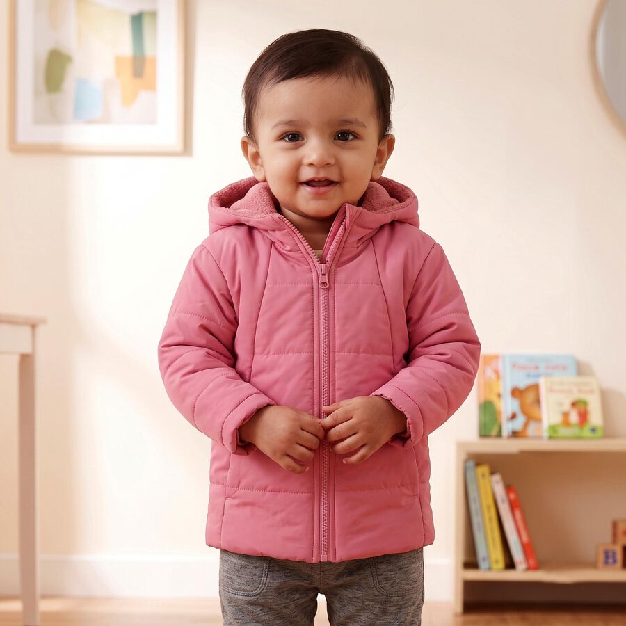 Infants Purple Hooded Puffer Jacket, बैंगनी, large