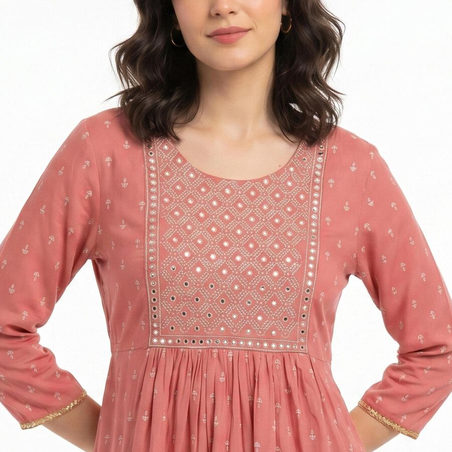 Women's Purple Round Neck Printed Kurti, बैंगनी, large