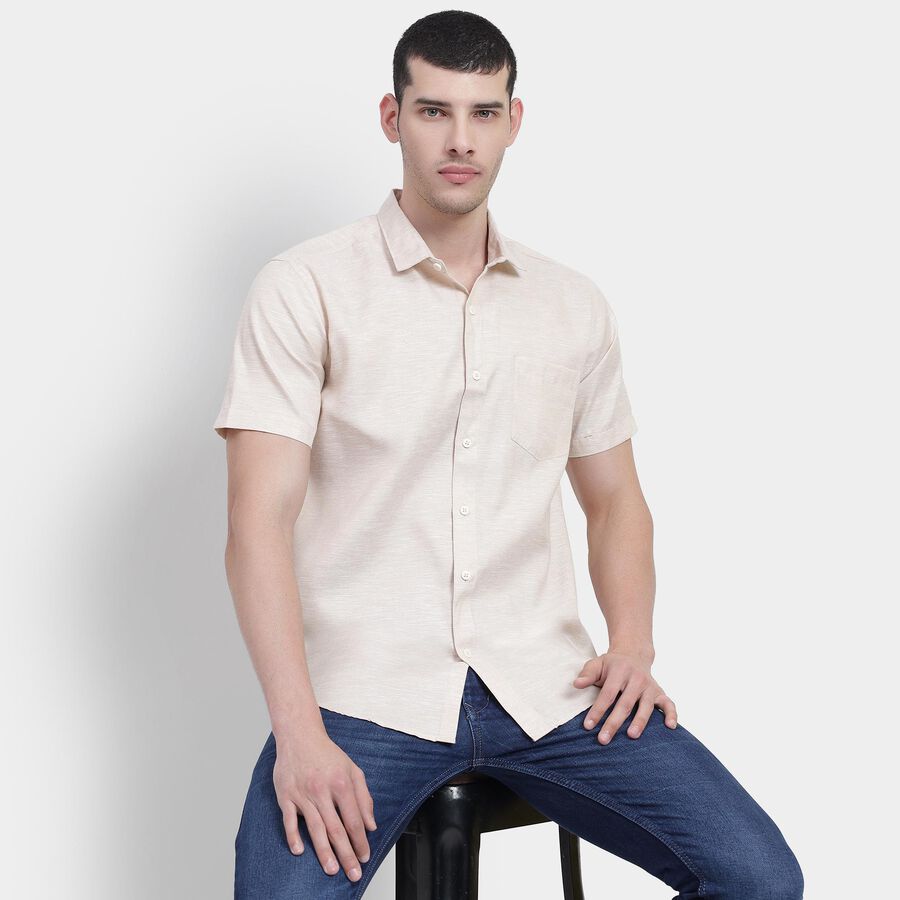 Men's Light Beige Regular Collar Slim Fit Shirt, गहरा पीला, large image number null