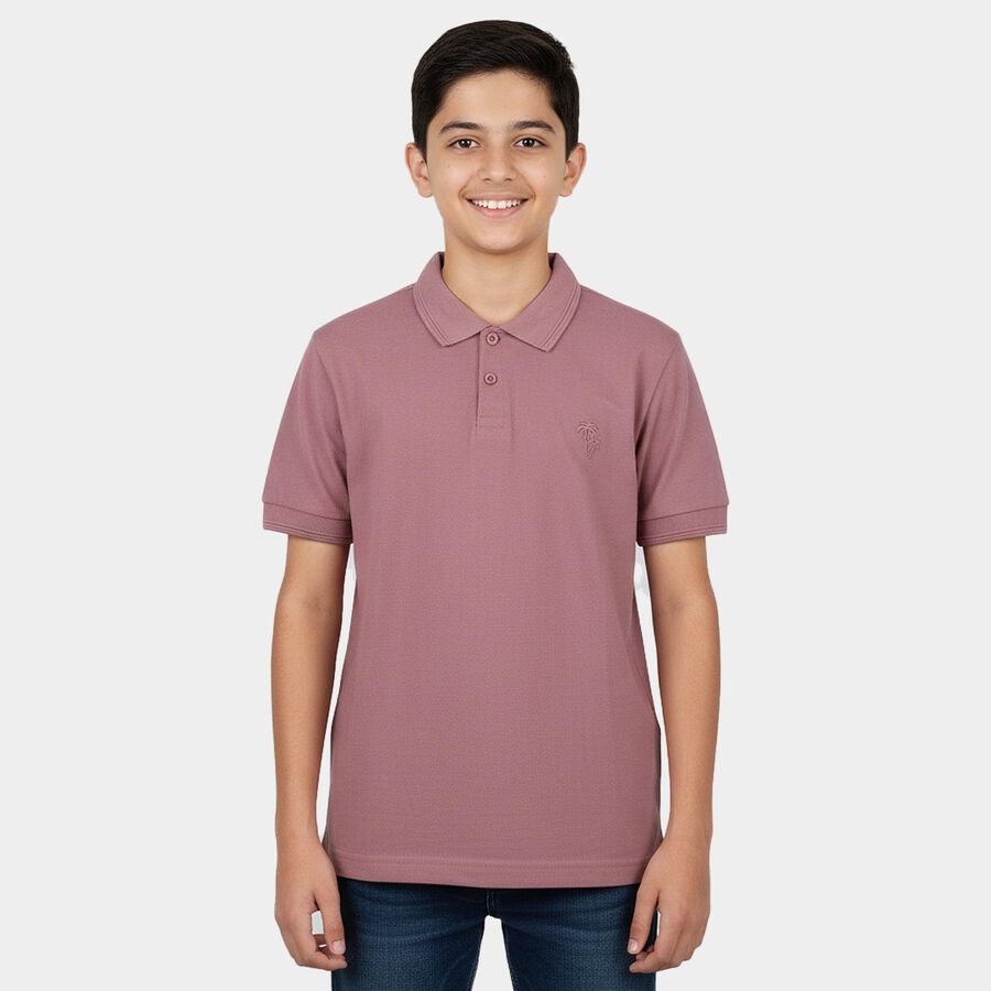 Boys Pink Round Neck Casual T-Shirt, Pink, large