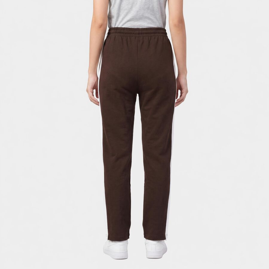 Women's Brown Straight Fit Side-Striped Track Pants, Brown, large