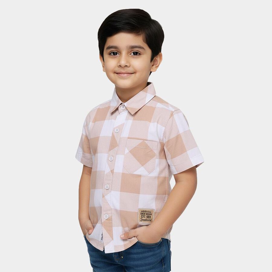 Boys Beige Cotton Half Sleeve Classic Casual Shirt, Beige, large image number null
