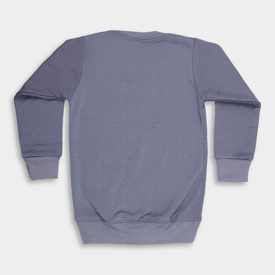 Boys Muted Slate Blue Crew Neck Casual Sweatshirt, मध्यम नीला, large image number null