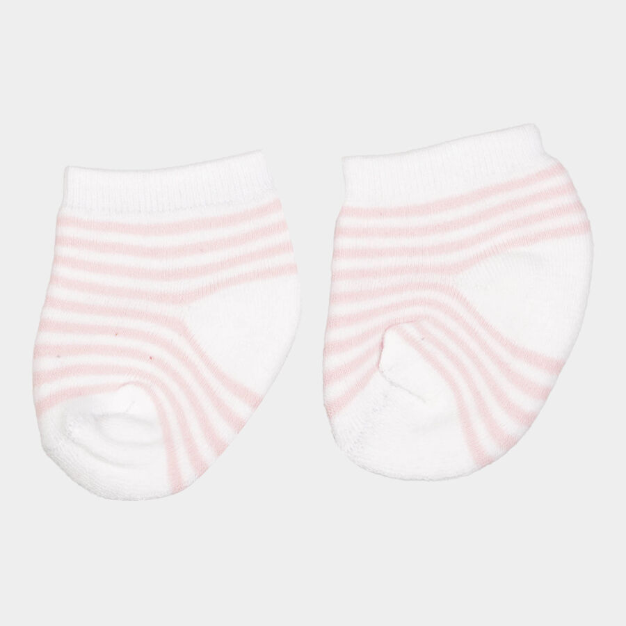 Infants Cotton Stripes Socks, Pink, large image number null