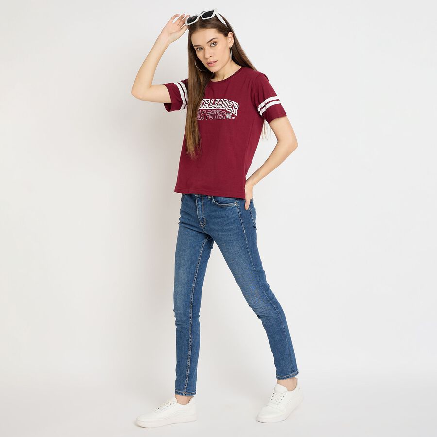 Ladies' 100% Cotton Round Neck T-Shirt, वाइन, large image number null