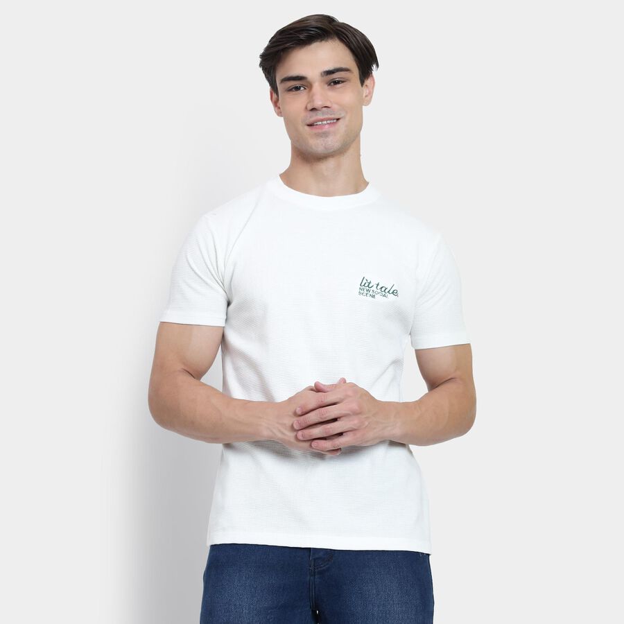 Men's 100% Cotton Round Neck Half Sleeves T-Shirt , Off White, large image number null