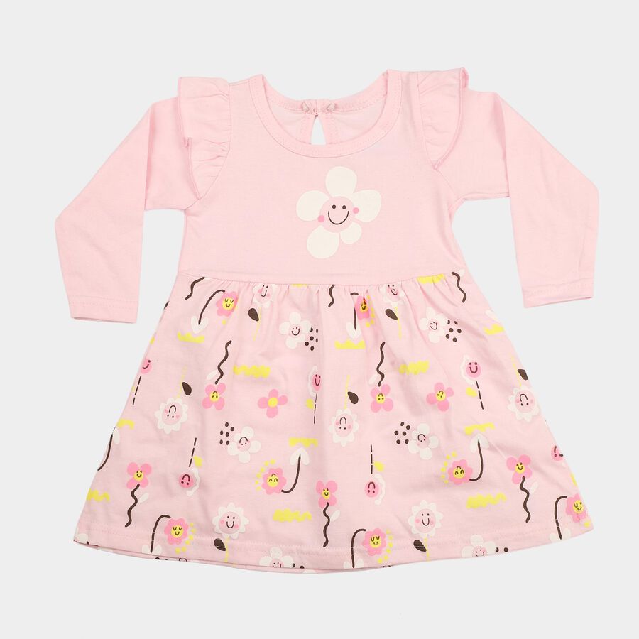 Infants' Pink Floral Printed Fit and Flare Frock, Light Pink, large