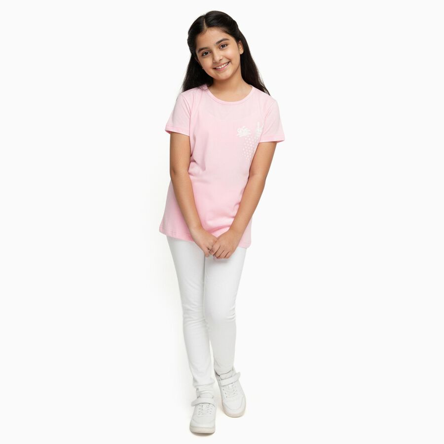 Girls Light Pink Round Neck Casual T-Shirt, हल्का गुलाबी, large image number null