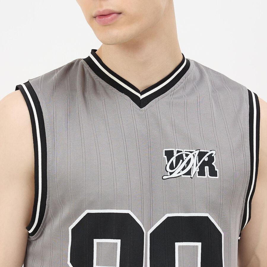 Men's Grey Round Neck Printed Athleisure T-Shirt, Dark Grey, large