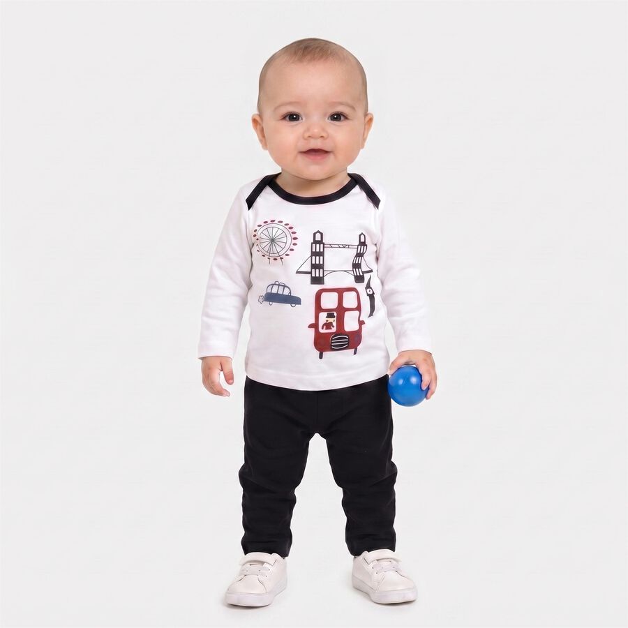 Infants' Navy Blue 100% Cotton Round Neck Graphic Print Baba Suit, नेवी ब्लू, large