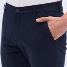 Men's 100% Cotton Cross Pocket Slim Fit Casual Trousers, Navy Blue, small image number null