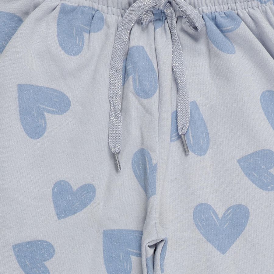 Girls' Light Blue Heart Print Elastic Waist Winter Pyjama, हल्का नीला, large image number null