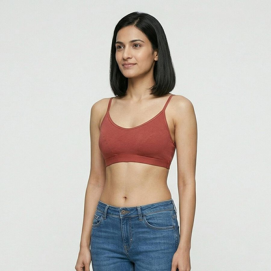 Women's Rust Cotton Blend Scoop Neck Minimalist Bralette, Rust, large