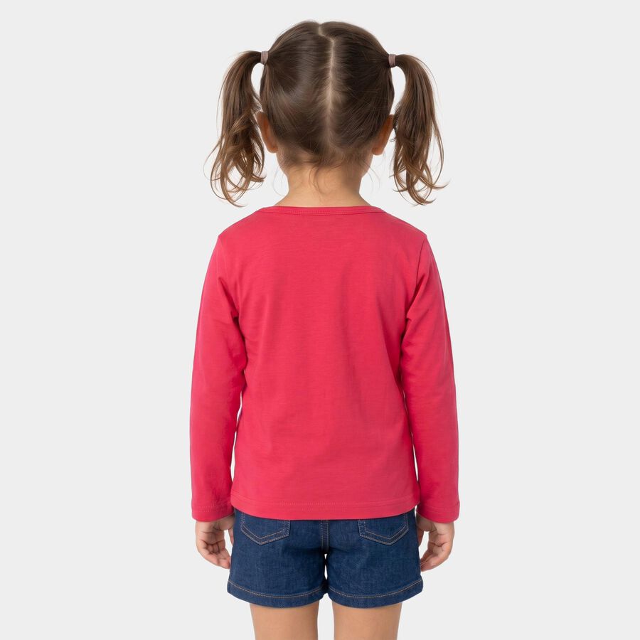 Girls Fuchsia Round Neck Regular Top, Fuchsia, large