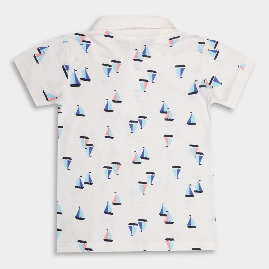 Boys' 100% Cotton Half Sleeves T-Shirt with Nautical Print, सफ़ेद, large image number null