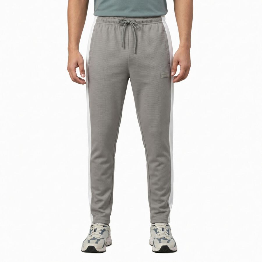Men Grey Tapered Fit Side Panel Track Pants, Light Grey, large