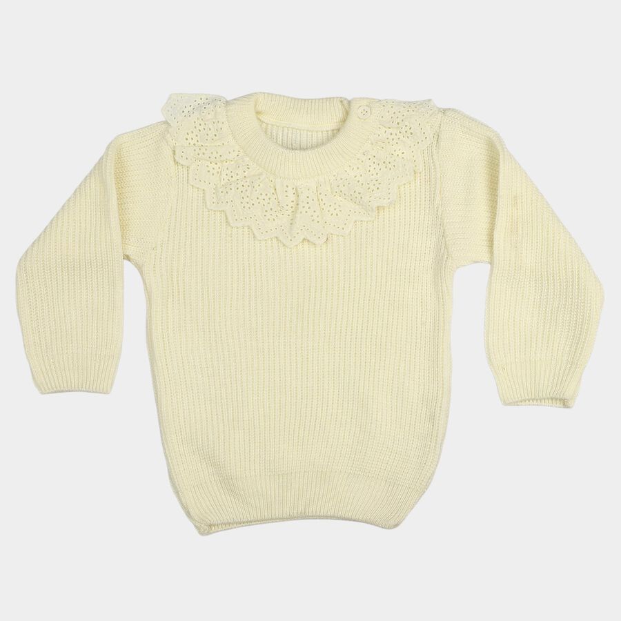 Infants' White Crew Neck Knitted Pullover, सफ़ेद, large