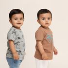 Infants Beige and Grey Cotton Round Neck Casual T-Shirt, Beige, small