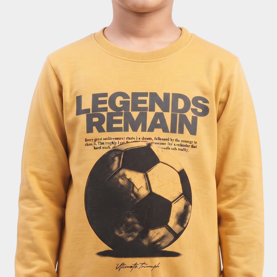 Boys' Yellow Round Neck Pullover Sweatshirt, Yellow, large