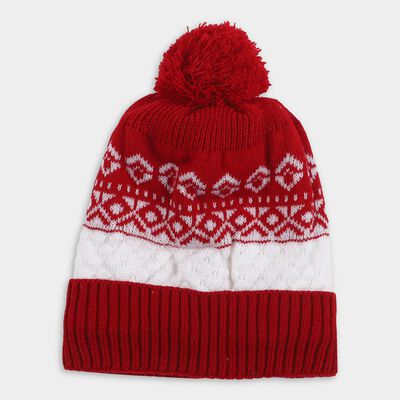 Boys' Bright Red and White Knitted Pom-Pom Winter Cap