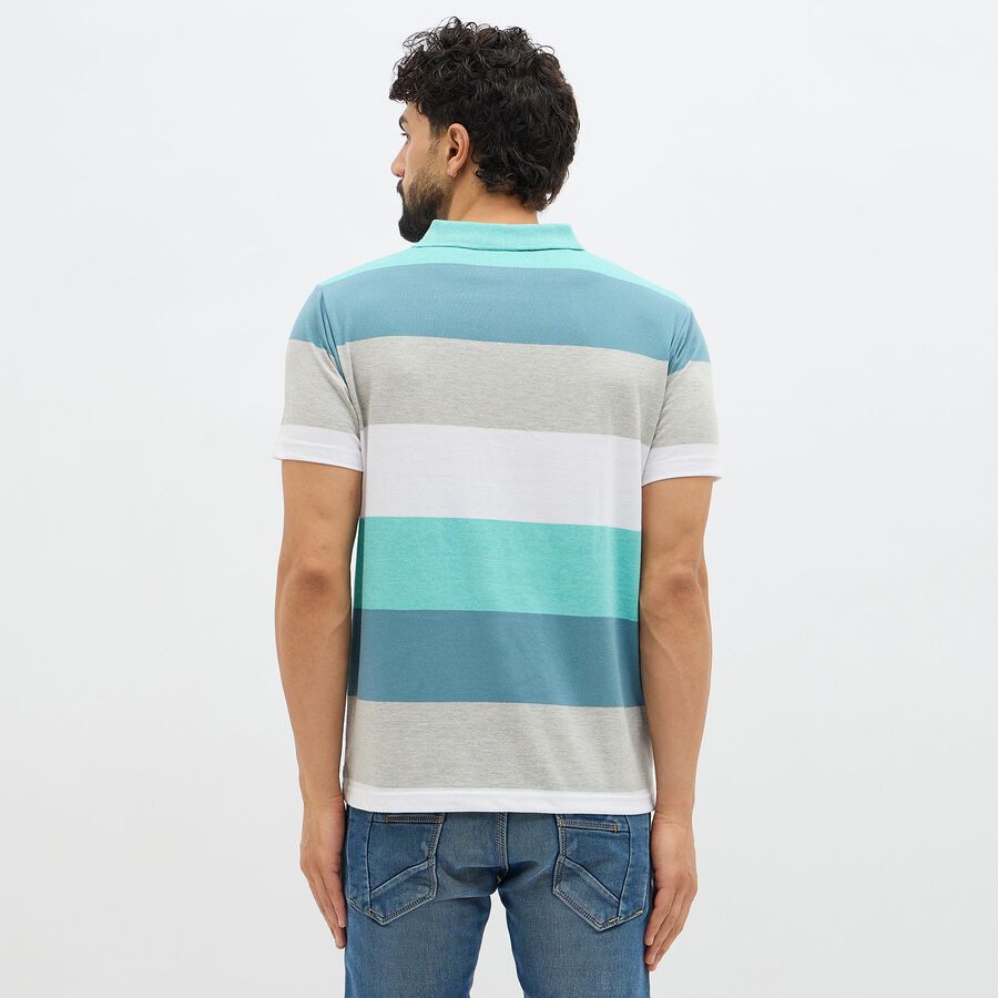 Men's Muted Teal and Grey Polo Collar Casual T-Shirt, Aqua, large image number null