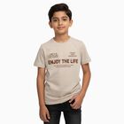 Boys Light Beige Round Neck Casual Half Sleeve T-Shirt, Beige, small