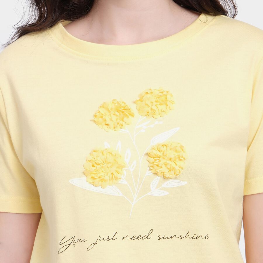 Ladies' 100% Cotton Round Neck T-Shirt , पीला, large