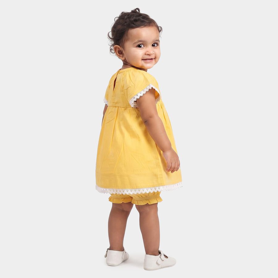 Infants' Yellow Smocked Embroidered Frock, पीला, large