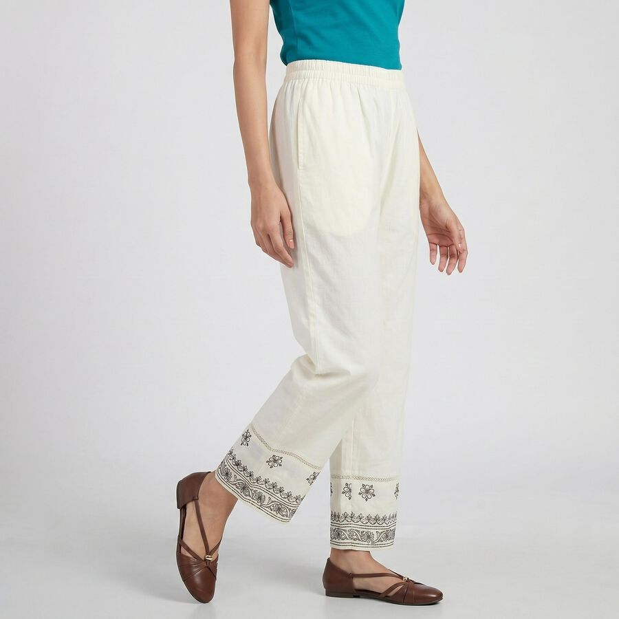 Women's White Wide-Leg Solid Palazzos, ऑफ व्हाइट, large