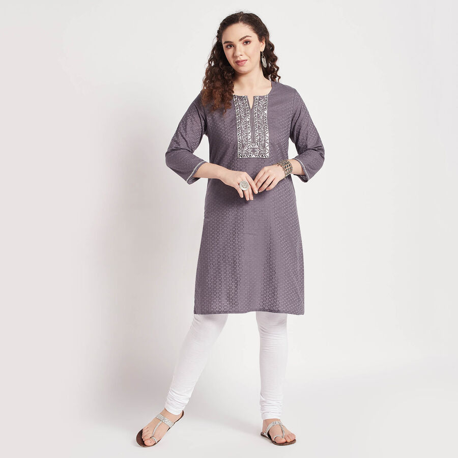 Cotton Straight Kurta, Dark Grey, large image number null