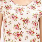 Women's Cream Round Neck Casual Nighty, Off White, small
