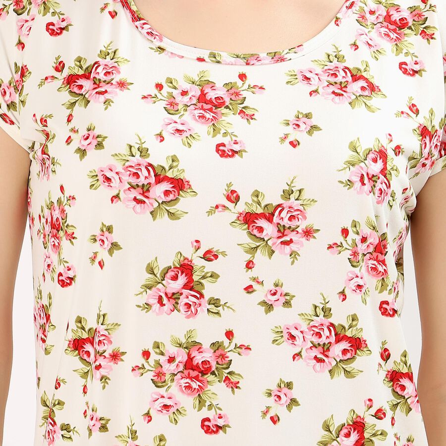 Women's Cream Round Neck Casual Nighty, Off White, large