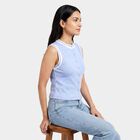 Women's Light Blue Round Neck Casual Top, हल्का नीला, small