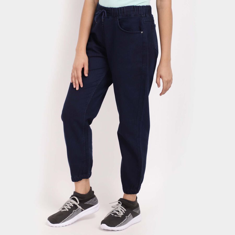Washed High Rise Jogger Jeans, Dark Blue, large image number null