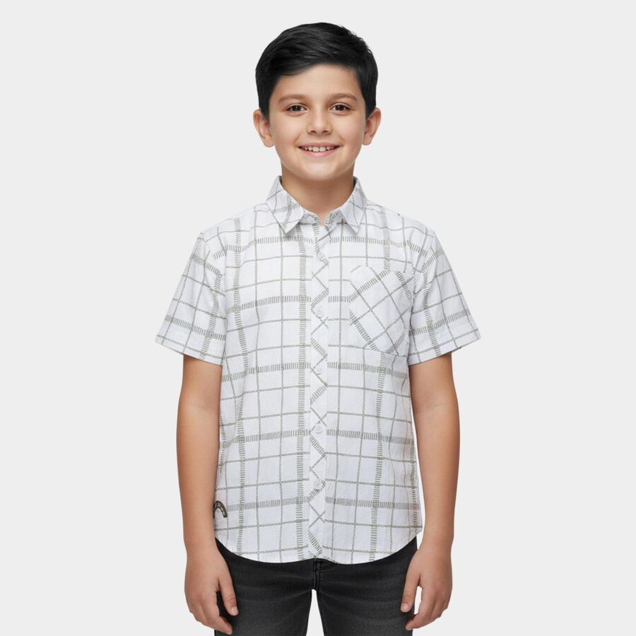Boys Off-White Cotton Classic Collar Casual Shirt, Off White, large