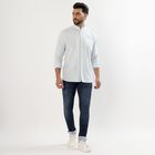 Men's Light Powder Blue Cotton Mandarin Collar Casual Shirt, हल्का नीला, small