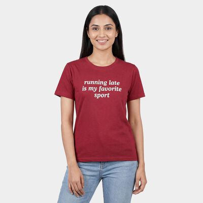 Women's Pink Round Neck Casual T-Shirt