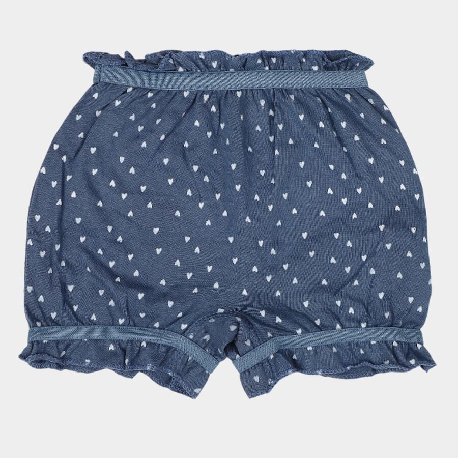 Girls' Blue Regular Fit Heart Print Bloomers, हल्का नीला, large