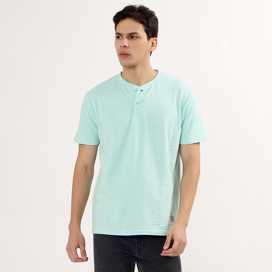 Men's Henley Half Sleeves T-Shirt , एक्वा, large image number null