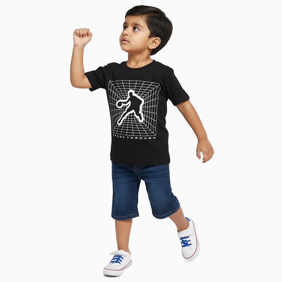 Boys Jet Black Crew Neck Casual T-Shirt, Black, large image number null