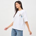 Women's Bright White Cotton Round Neck Oversized T-Shirt, ऑफ व्हाइट, small image number null
