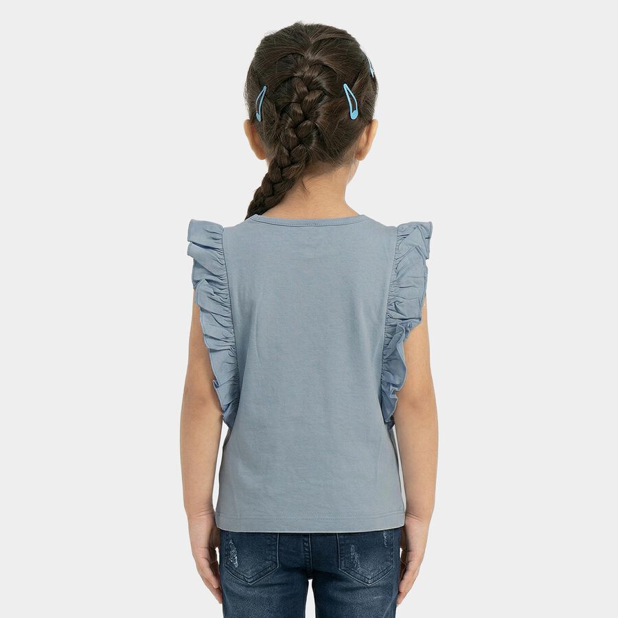 Girls Light Blue Cotton Round Neck Casual T-Shirt, Light Blue, large
