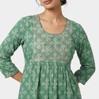 Women's Green Round Neck Printed Kurti, हल्का हरा, small