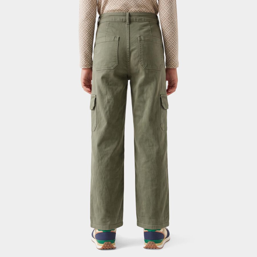 Girls Olive Green Cargo Fit Utility Jeans, Olive, large