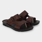 Men's Brown Slip-On Toe Loop Slide Sandals, भूरा, small