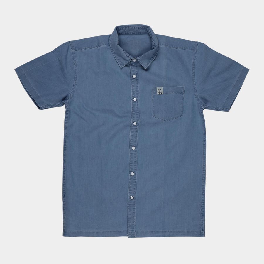 Boys Light Blue Button-Down Casual Shirt, Light Blue, large