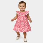Infant Girls' Pink Regular Fit Floral Printed Tiered Frock, Pink, small