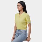 Women's Yellow Cotton Round Neck Casual Top, Yellow, small