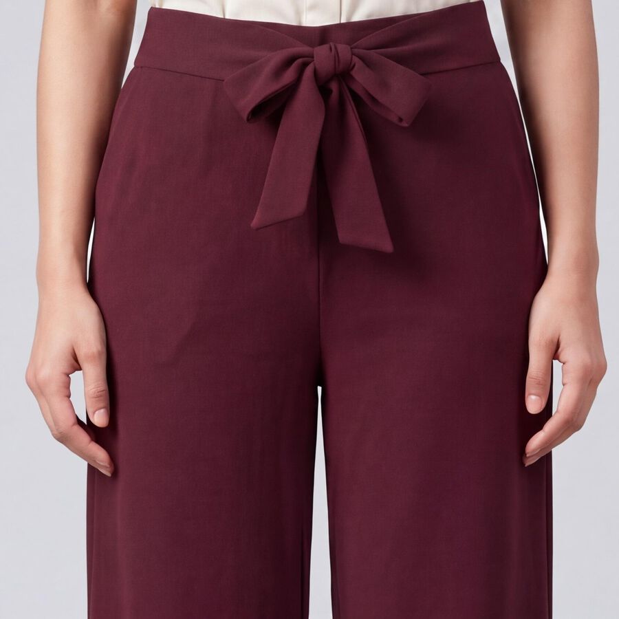 Women's Wine Regular Fit Solid Trousers, वाइन, large