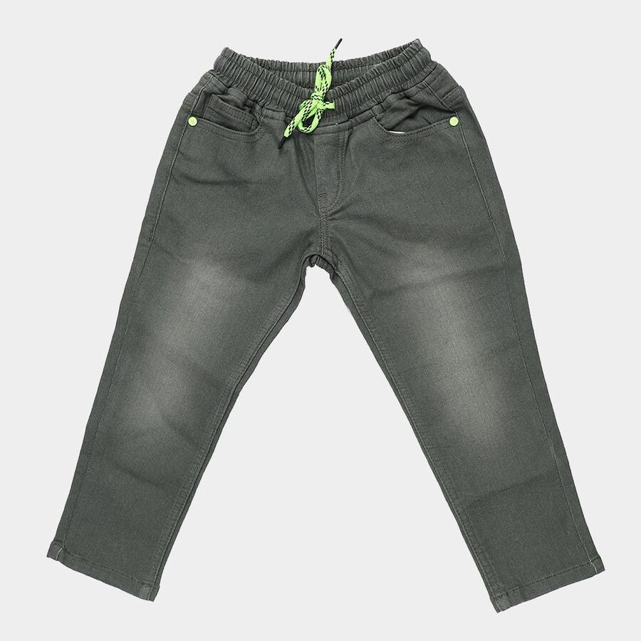 Boys' Olive Regular Fit Elastic Waist Jeans, ओलिव, large